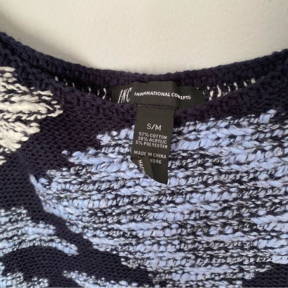 INC Women’s Thick Knit Fringe Detail Aztec Print Poncho - Picture 2 of 3